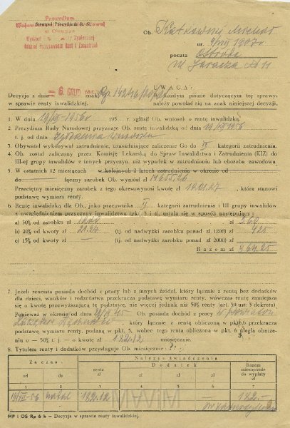 KKE 5605.jpg - Dok. Pismo z Prezydium Wojewódzkiej Rady Narodowej w Olsztynie do Michała Katkowskiego dotyczące zarobków z renty inwalidzkiej, Olsztyn, 6 XI 1957 r.